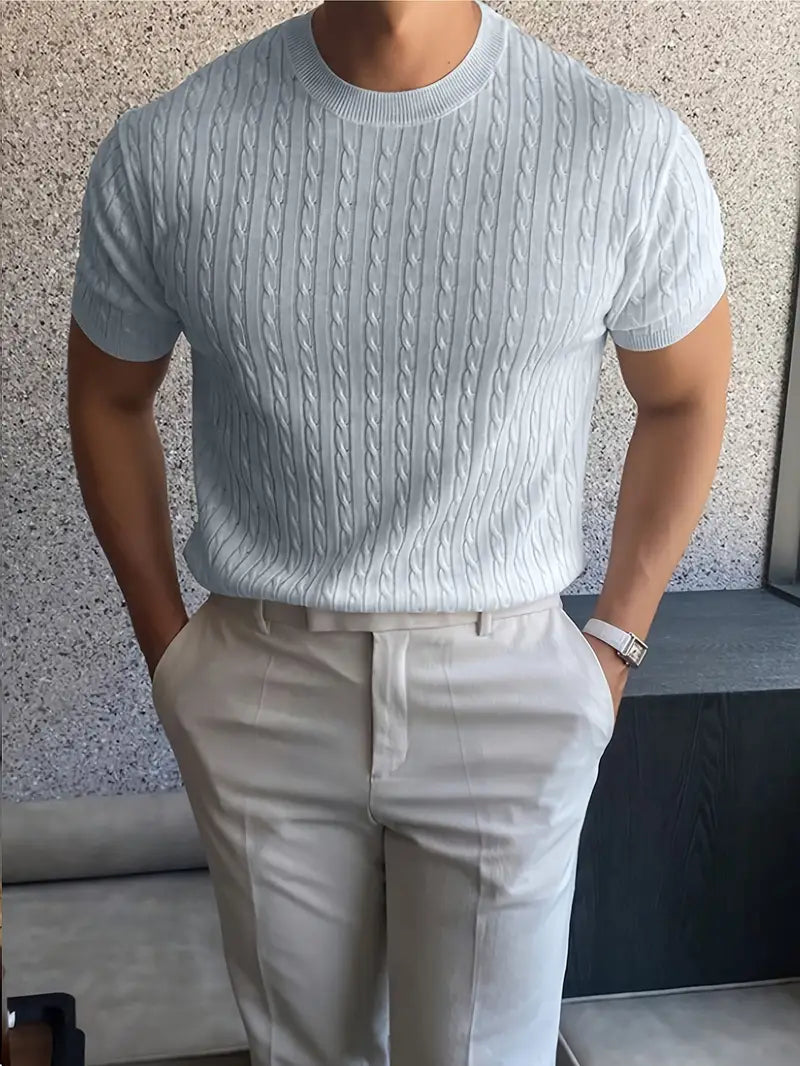 Kiril - Cable Knit Short Sleeve Crewneck Jumper