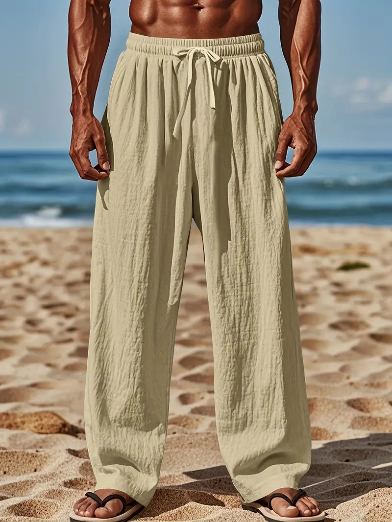 Babaev | Drawstring Wide Leg Casual Linen Pants