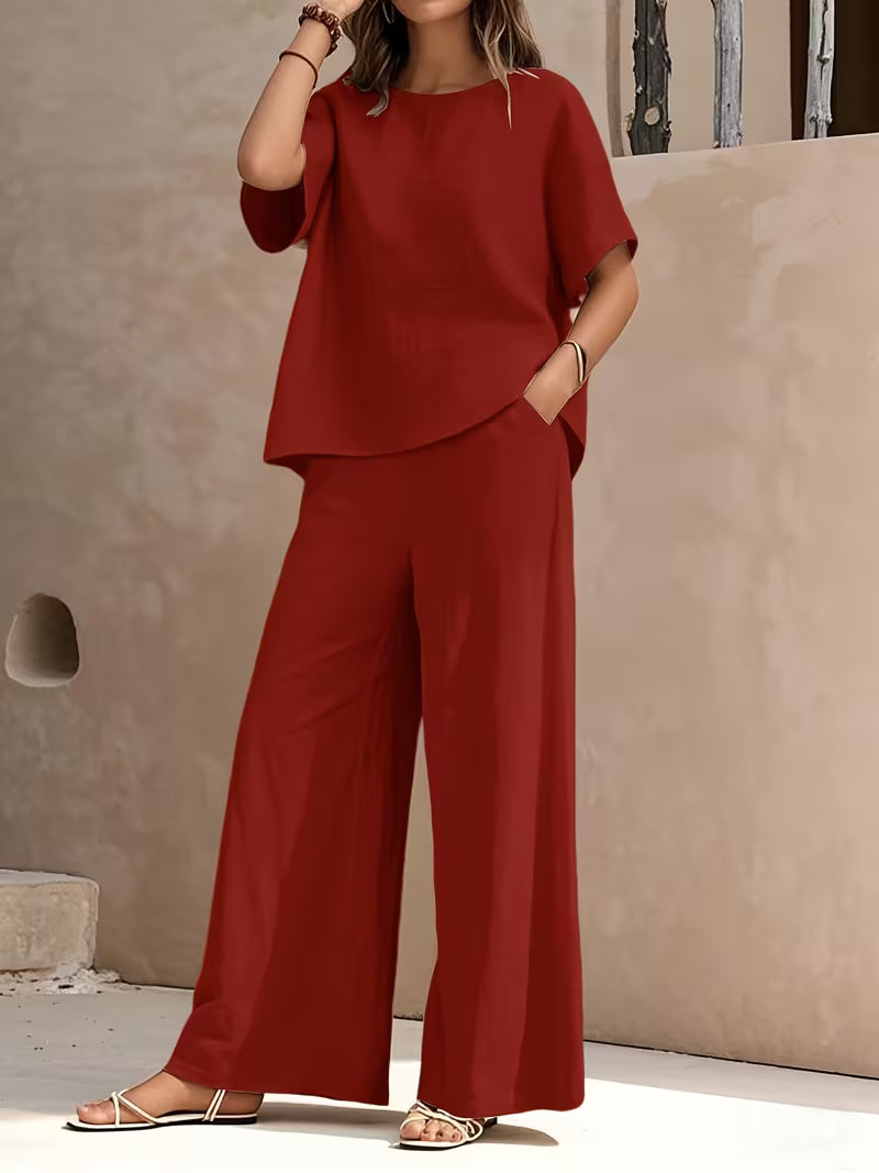 Josy | Trouser Set with Short Sleeve Relaxed Top