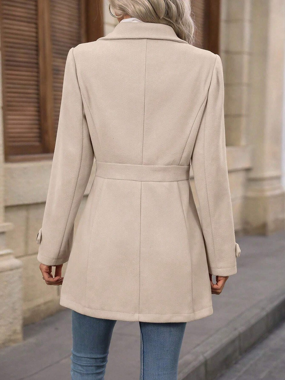 Ashley | Coat Notch Collar Button Front Belted