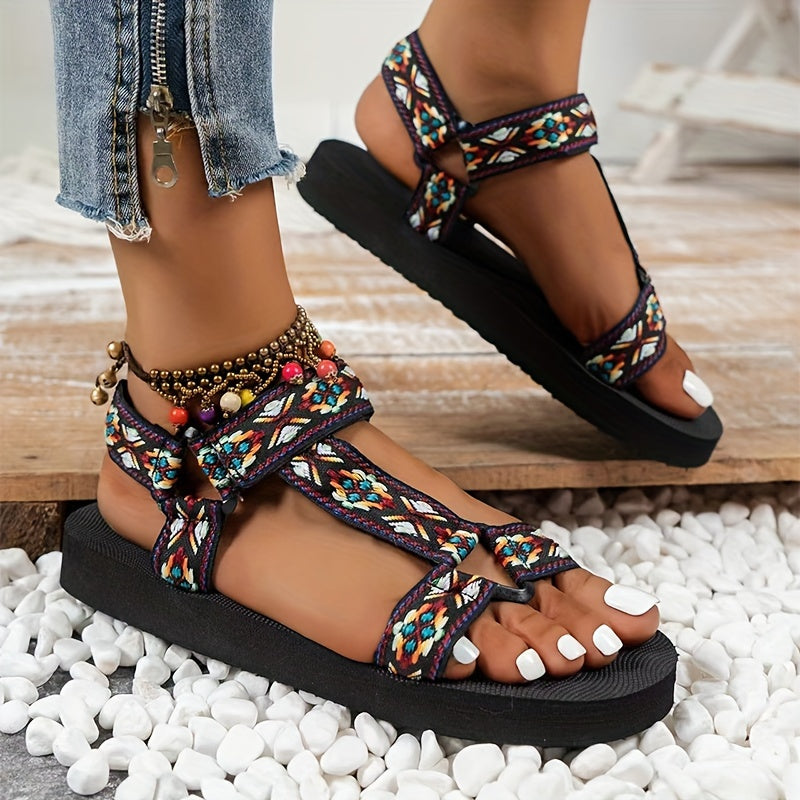 Viviana | Patterned Hook and Loop Platform Sandals