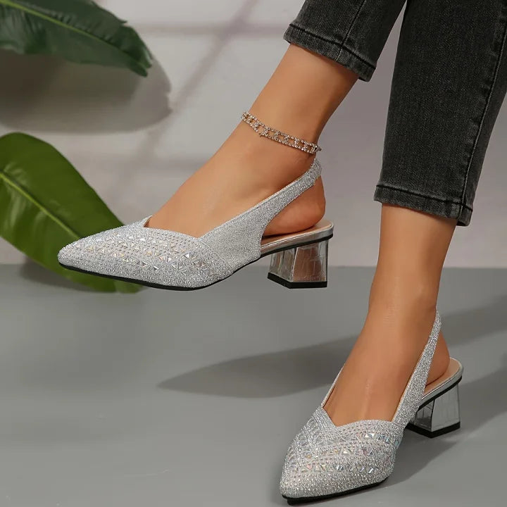 Nehama | Rhinestone Pointed Toe Slingback Heels