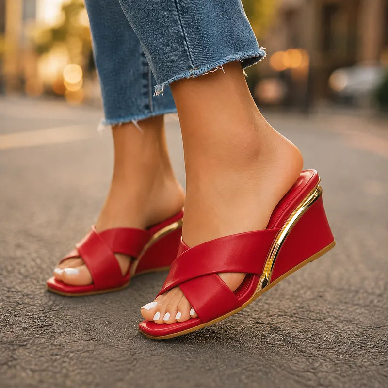 Axelle | Cross Strap Wedge Sandal Open Toe
