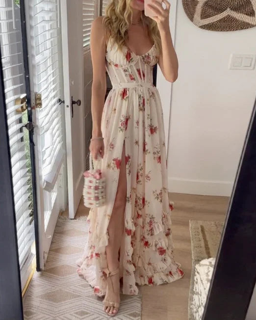 Vincena | Floral Print Sleeveless Split Maxi Dress