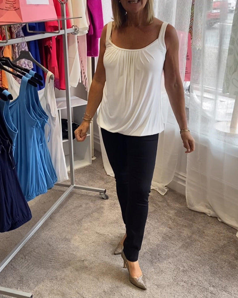 Hanner - Pleated Sleeveless Scoop Neck Tank Top