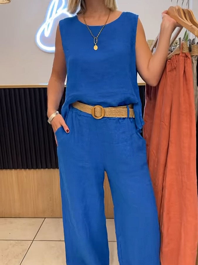 Leonila | Two-Piece Set Sleeveless Top Wide-Leg Pants