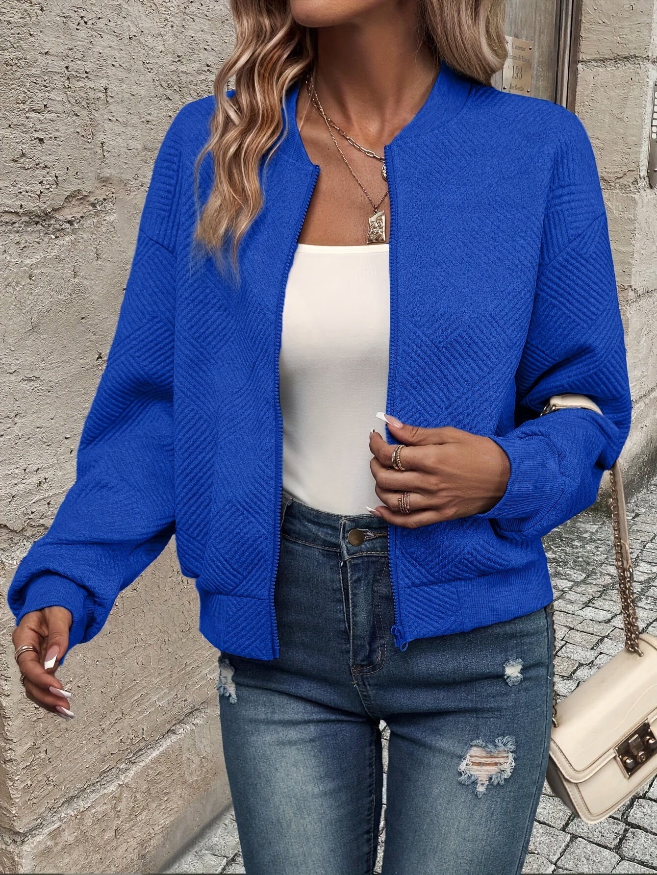 Jemma | Textured Long Sleeve Zip-Up Jacket
