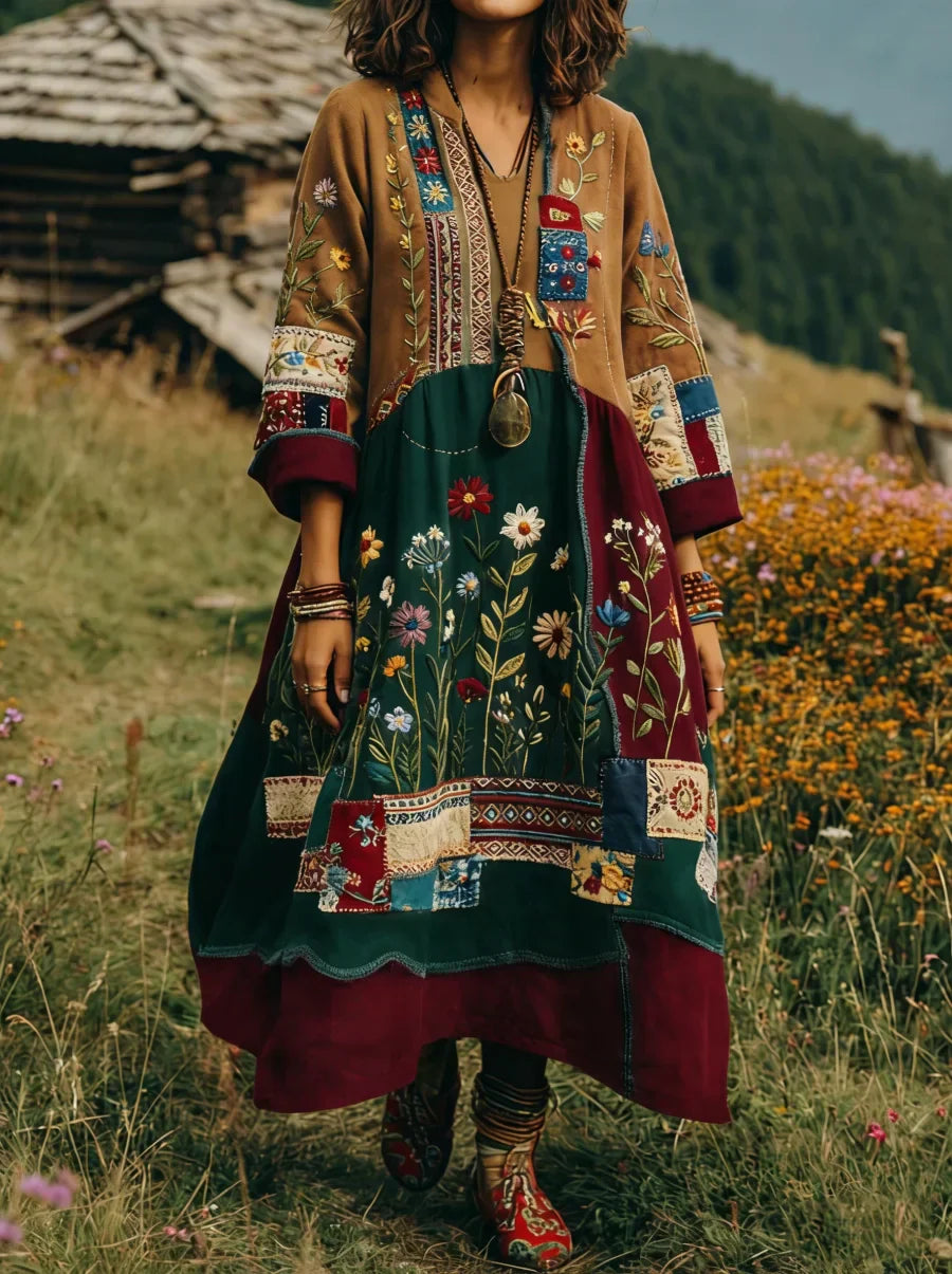 Eresha | Embroidered Floral Bohemian Maxi Dress