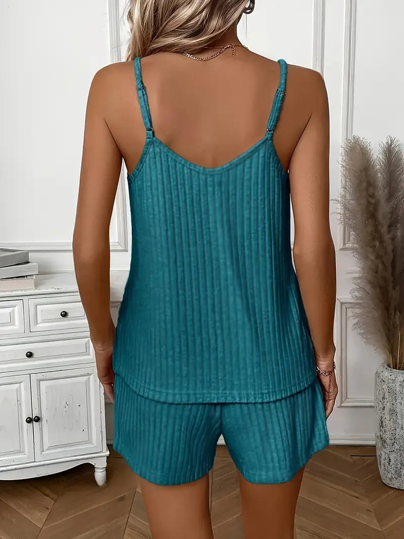 Isalie | Sleeveless Ribbed Drawstring Shorts Set