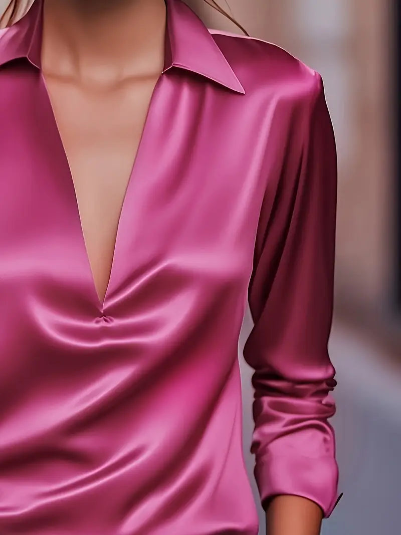 Lianyandra | V-Neck Satin Blouse in Light Pink