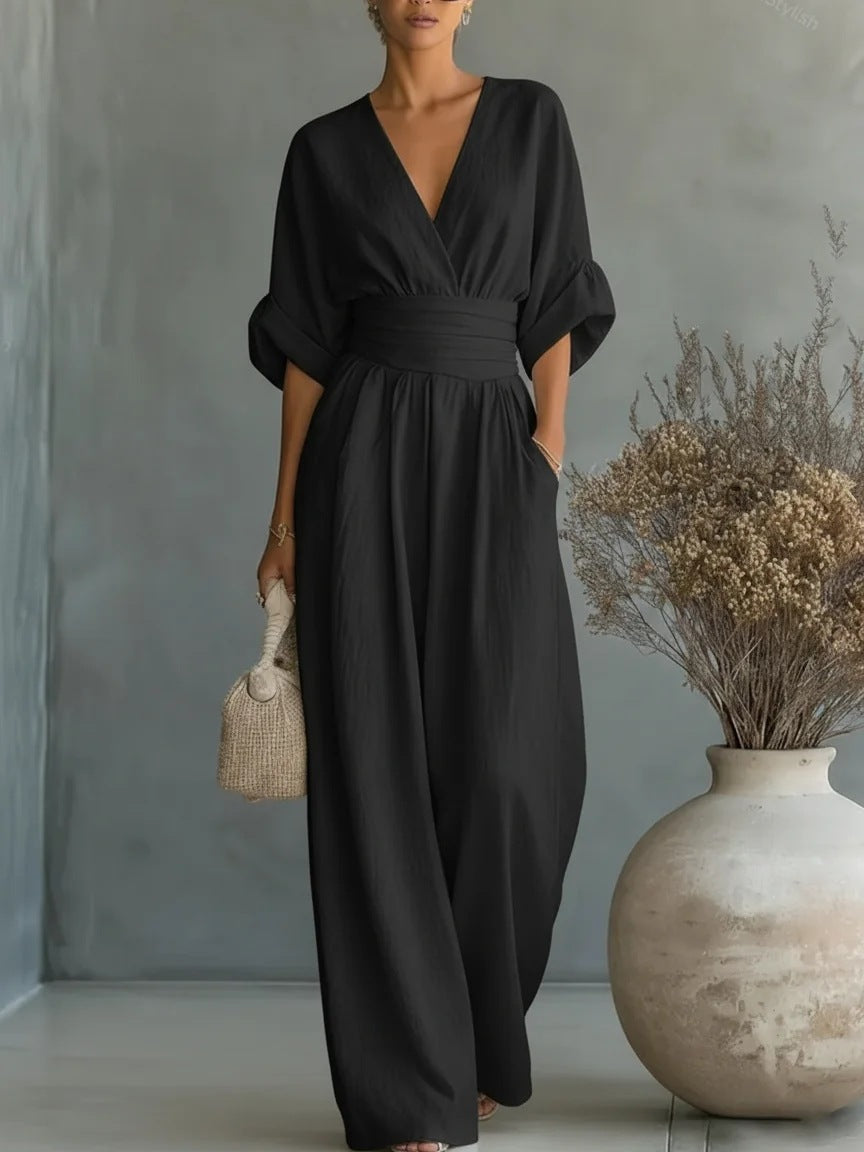 Lumamark | Elegant V-Neck Wide-Leg Jumpsuit