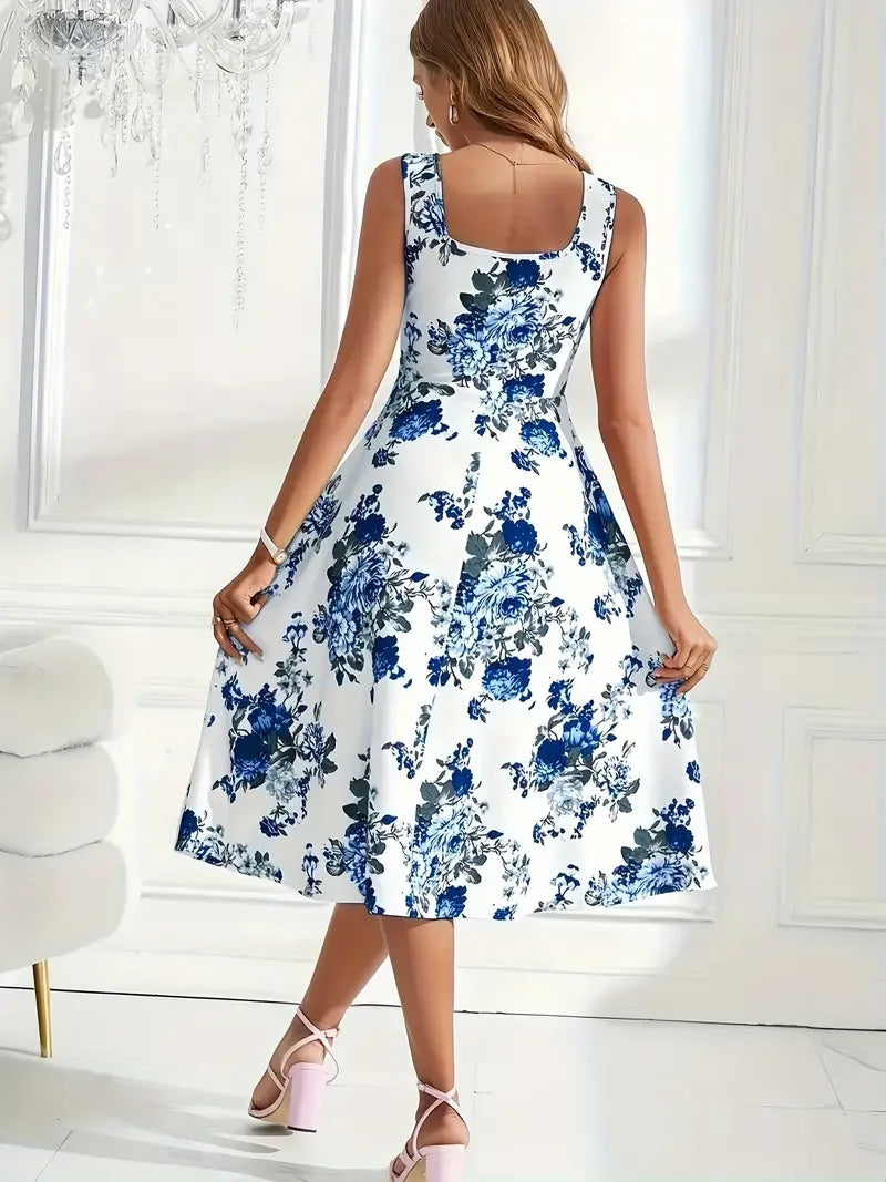 Nikolina | Sleeveless Floral A-Line Midi Dress