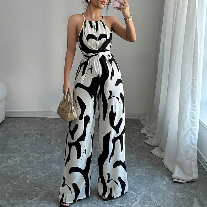 Jorinda | Wide Leg Backless Printed Jumpsuit