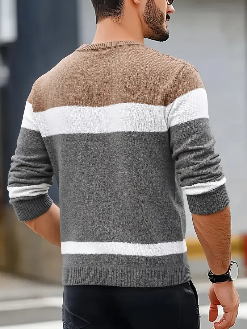 Watkins | Color Block Cable Knit Crewneck Sweater