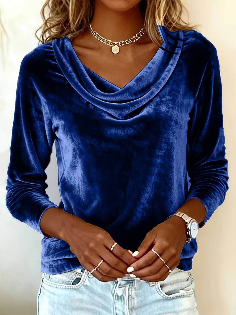 Ghania | Long Sleeve Velvet Cowl Neck Top