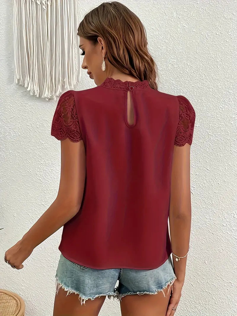 Anneliese | Blouse Lace Sleeve Keyhole Neck