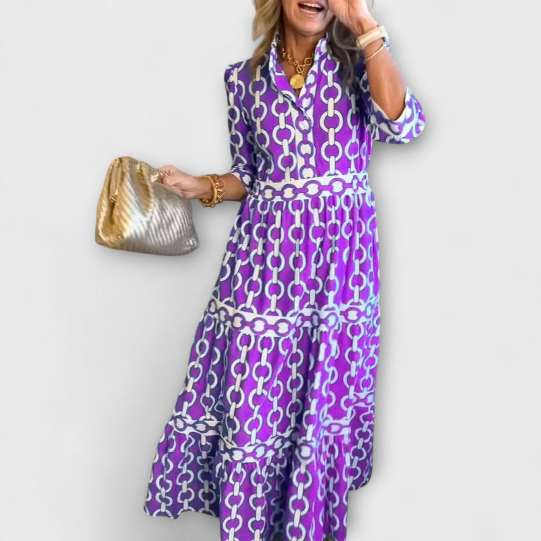 Stavroula | Chain Print V-Neck Midi Dress