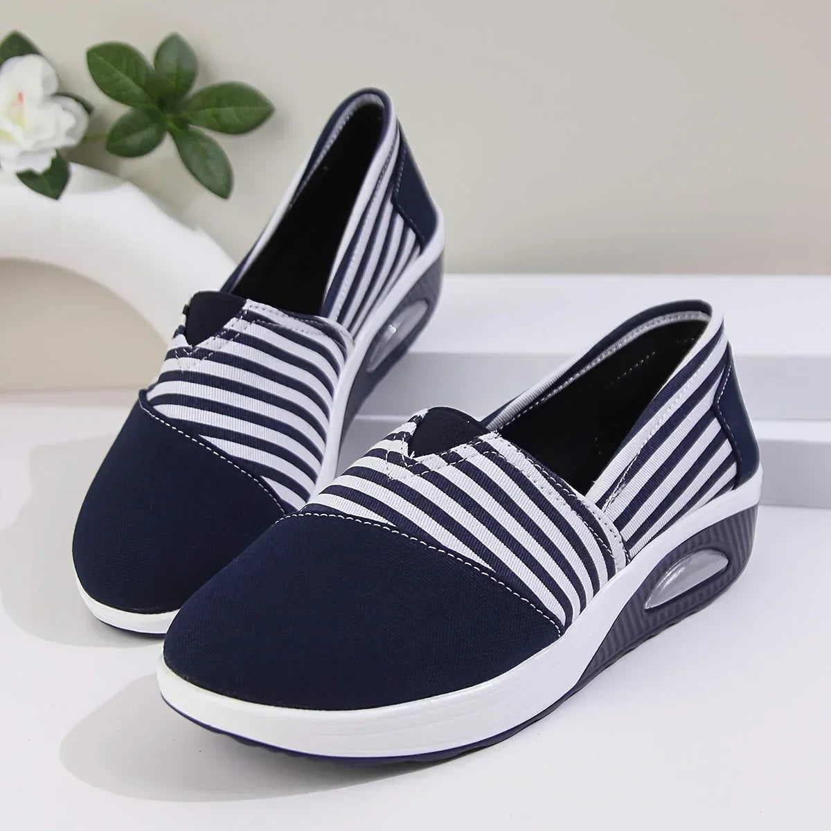 Tasha - Striped Slip On Wedge Sneakers