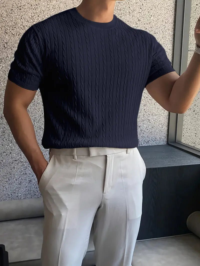 Kiril - Cable Knit Short Sleeve Crewneck Jumper