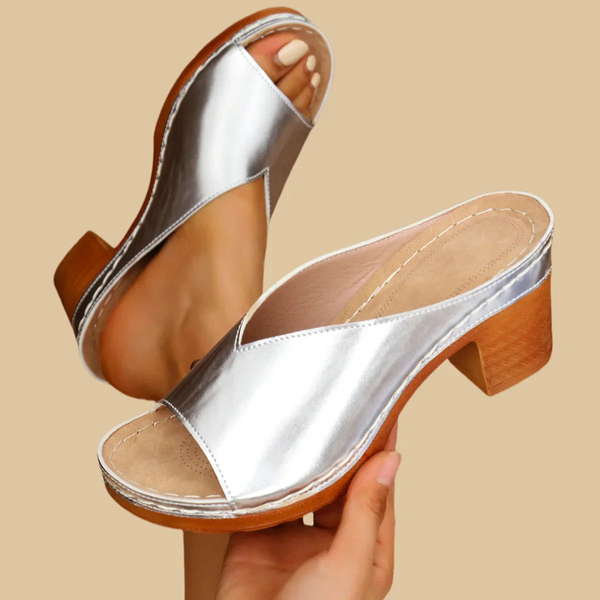 Sorina | Open Toe Block Heel Mule Sandals