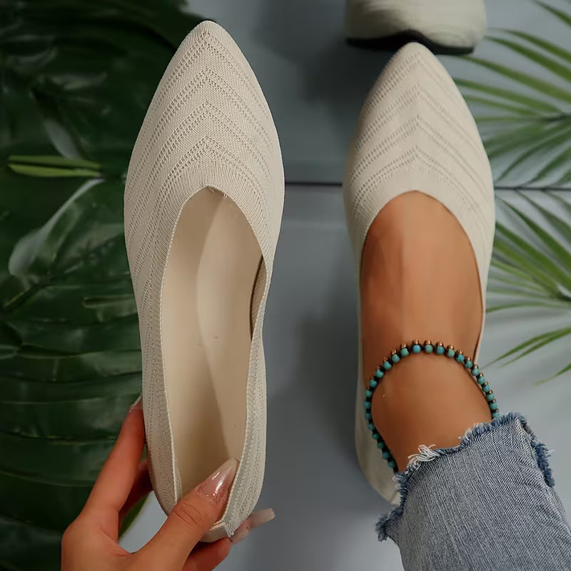 Mikya - Pointed Toe Knit Ballet Flat Shoes