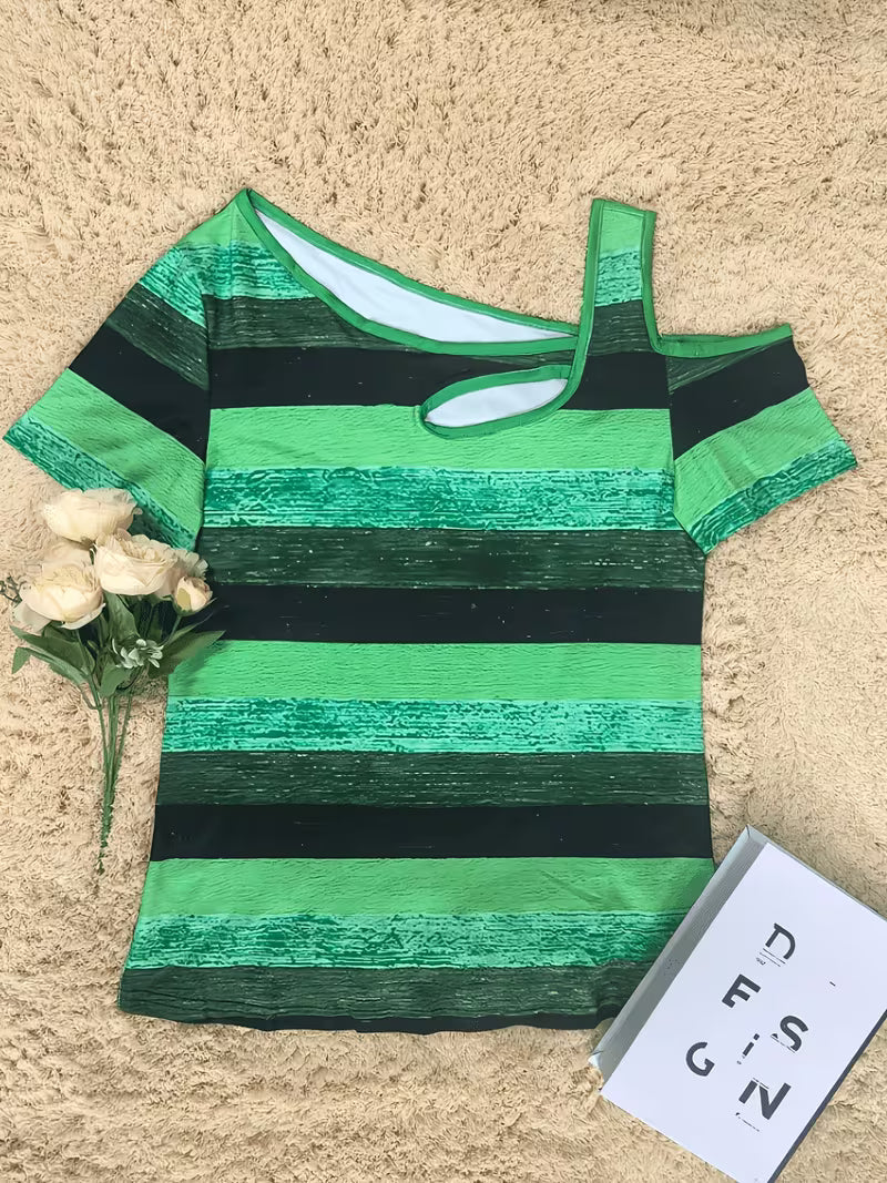 Sittina | Striped Cold Shoulder Cutout Top