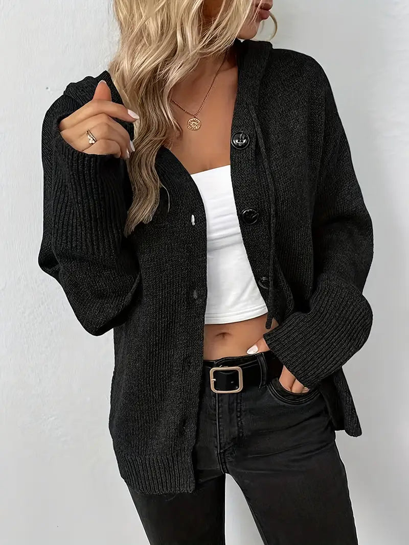 Suthida | Hooded Button Front Knit Cardigan Sweater