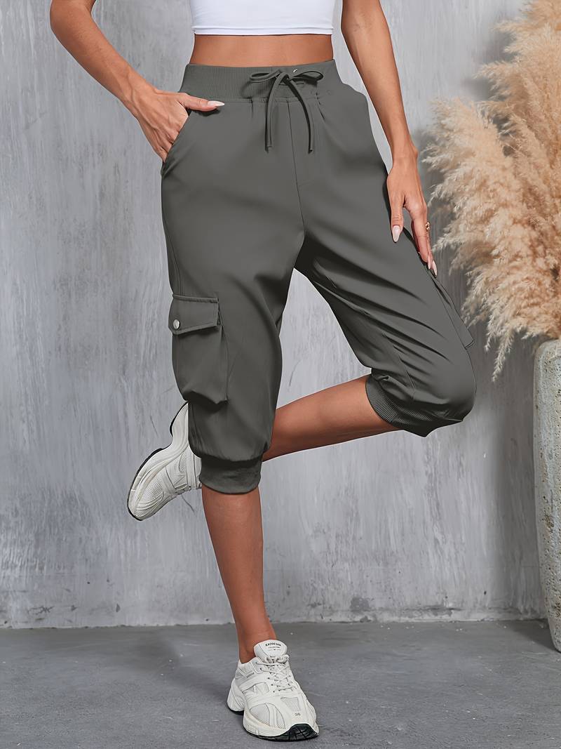 Kirabo | Cargo Capri Jogger Pants With Pockets