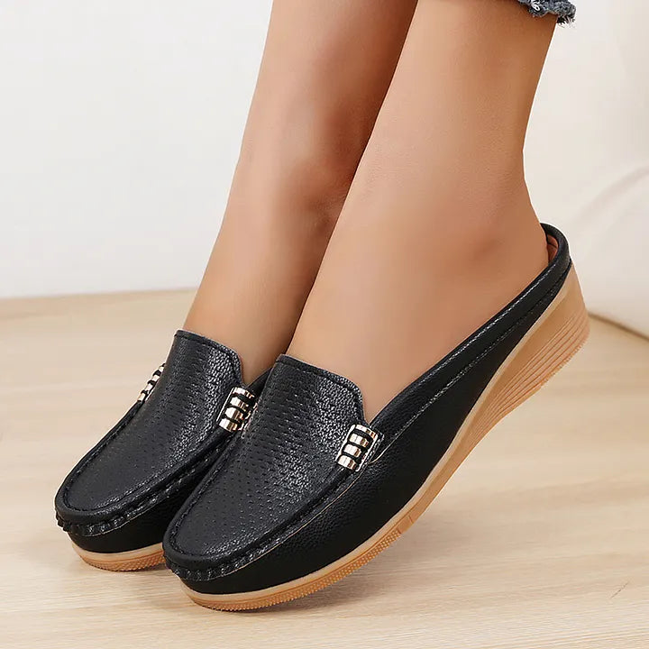 Morgani | Slip On Wedge Moccasin Mule Shoes
