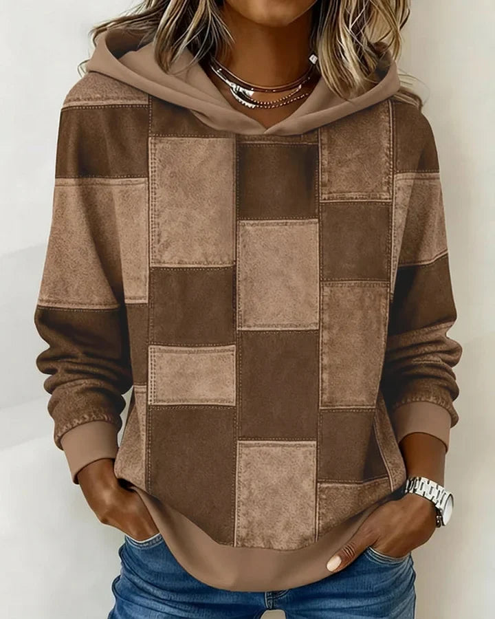 Yaralyn | Patchwork Hooded Long Sleeve Sweatshirt