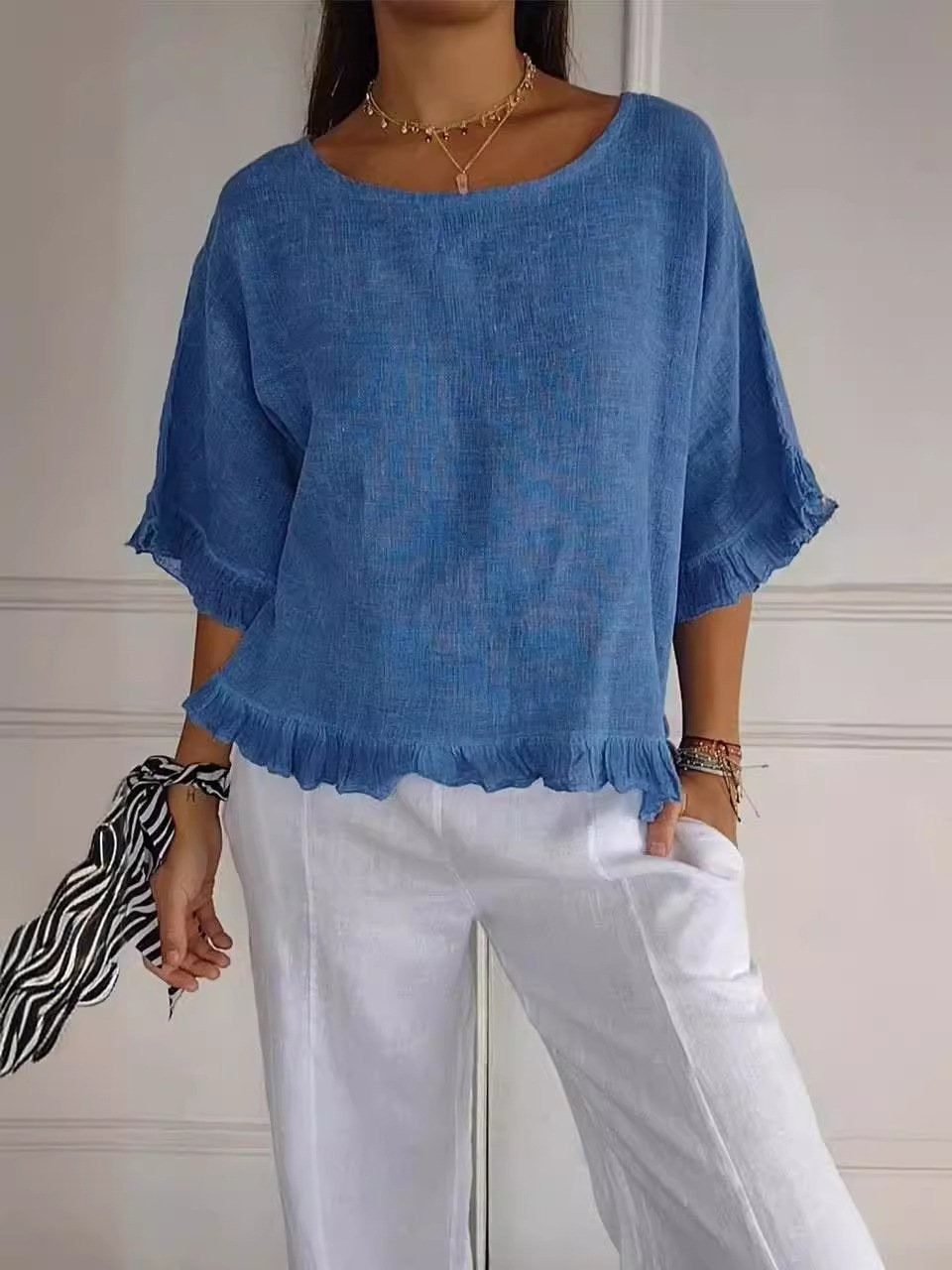 Pierrette | Blouse Ruffle Hem Short Sleeve Top