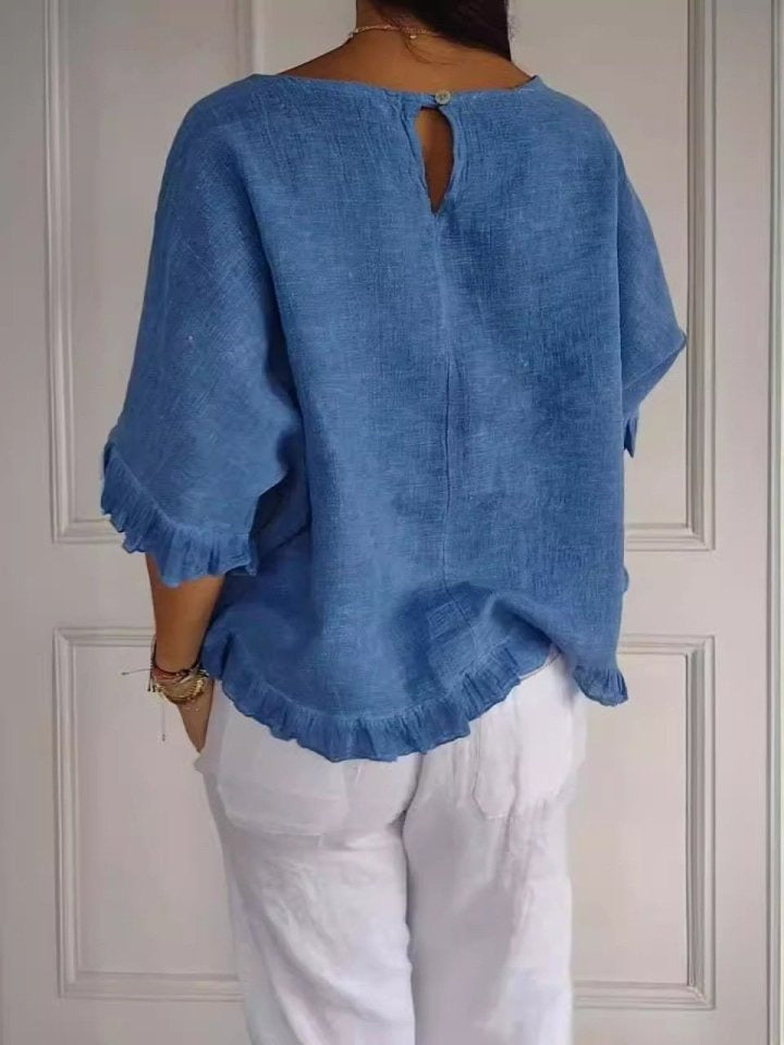 Pierrette | Blouse Ruffle Hem Short Sleeve Top