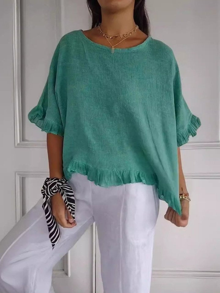 Pierrette | Blouse Ruffle Hem Short Sleeve Top