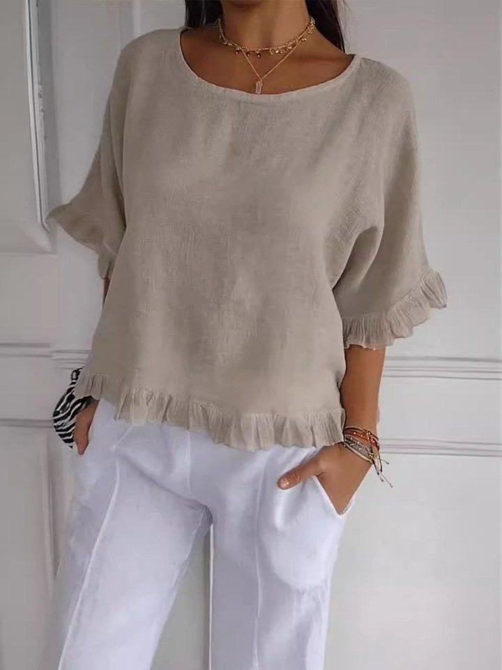 Pierrette | Blouse Ruffle Hem Short Sleeve Top