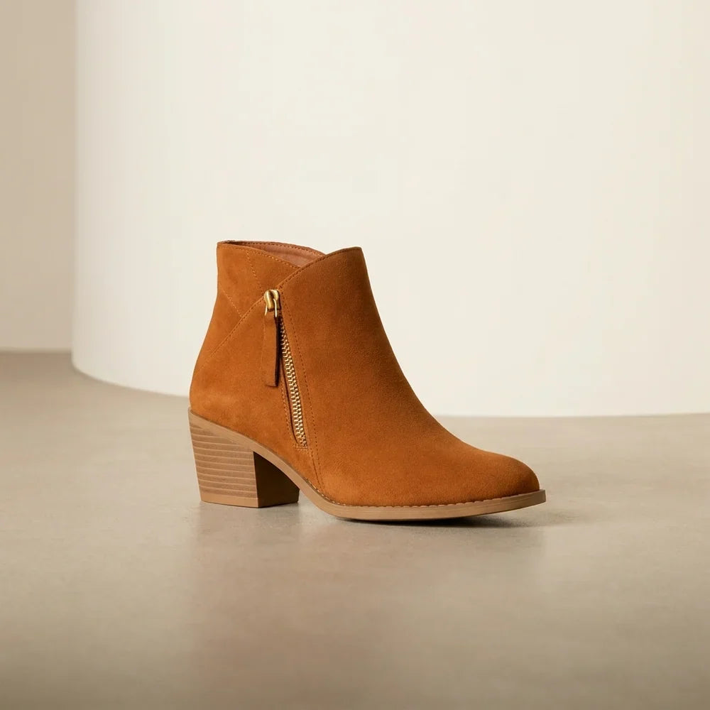 Krista | Boots Ankle Side Zip Block Heel Suede-Style