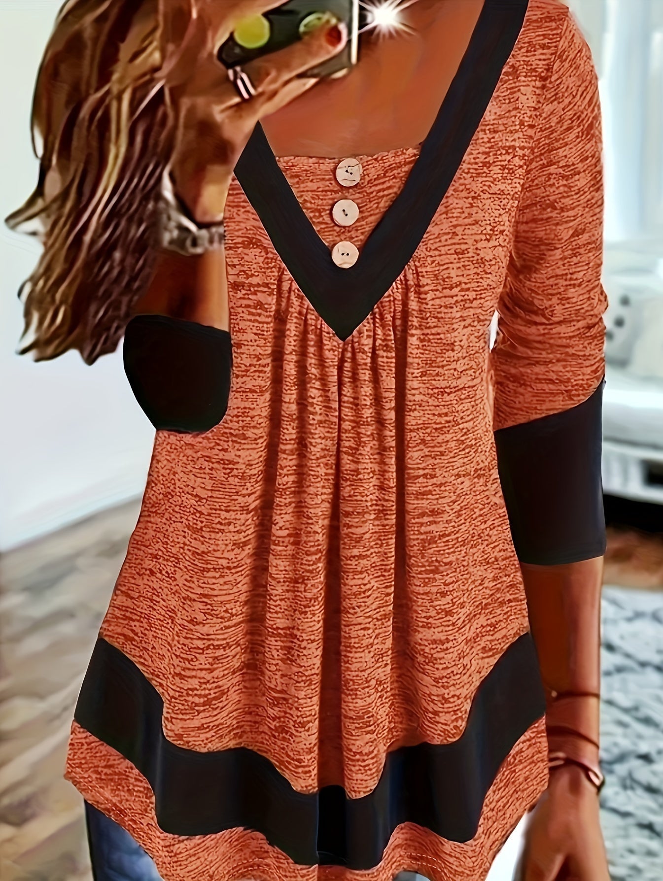 Grisel | V-Neck Three-Quarter Sleeve Tunic