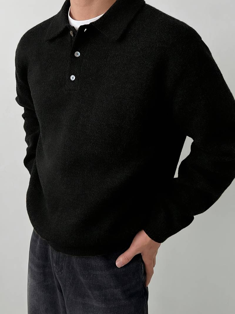 Eliran | Long Sleeve Textured Knit Polo Sweater