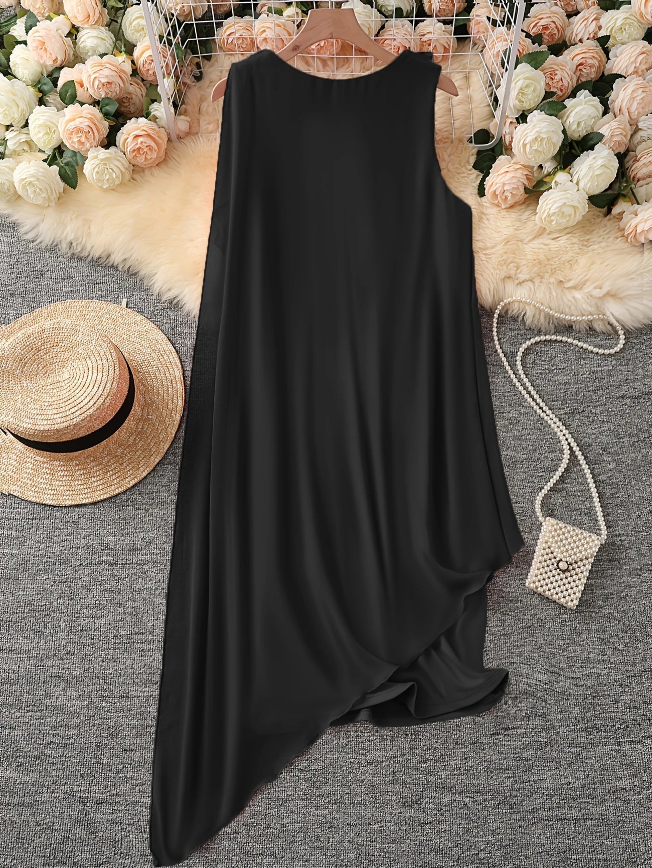 Maren | Sleeveless Asymmetrical Overlay Midi Dress