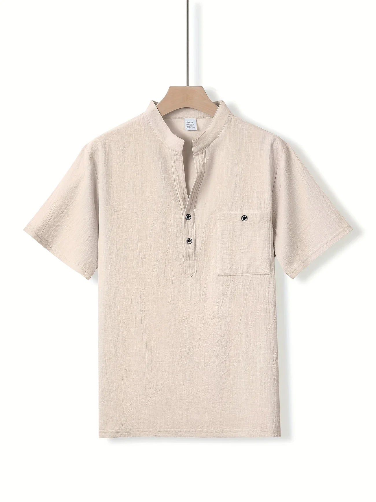 Markos | Short Sleeve Band Collar Henley Shirt