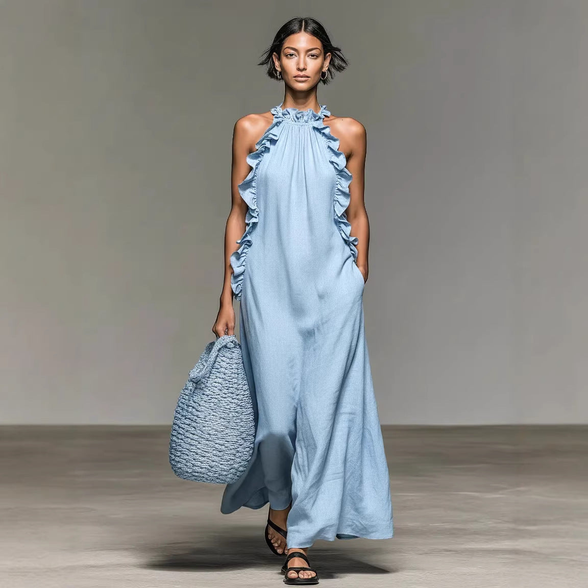Vasara | Ruffle High Neck Sleeveless Maxi Dress