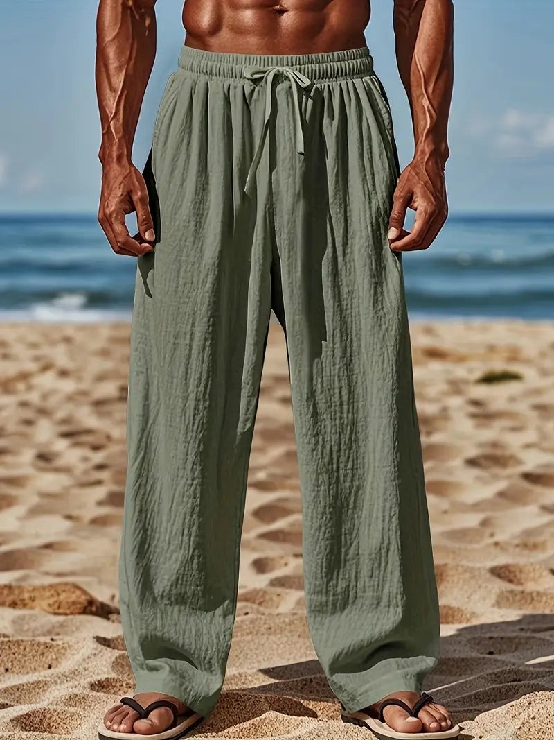Babaev | Drawstring Wide Leg Casual Linen Pants