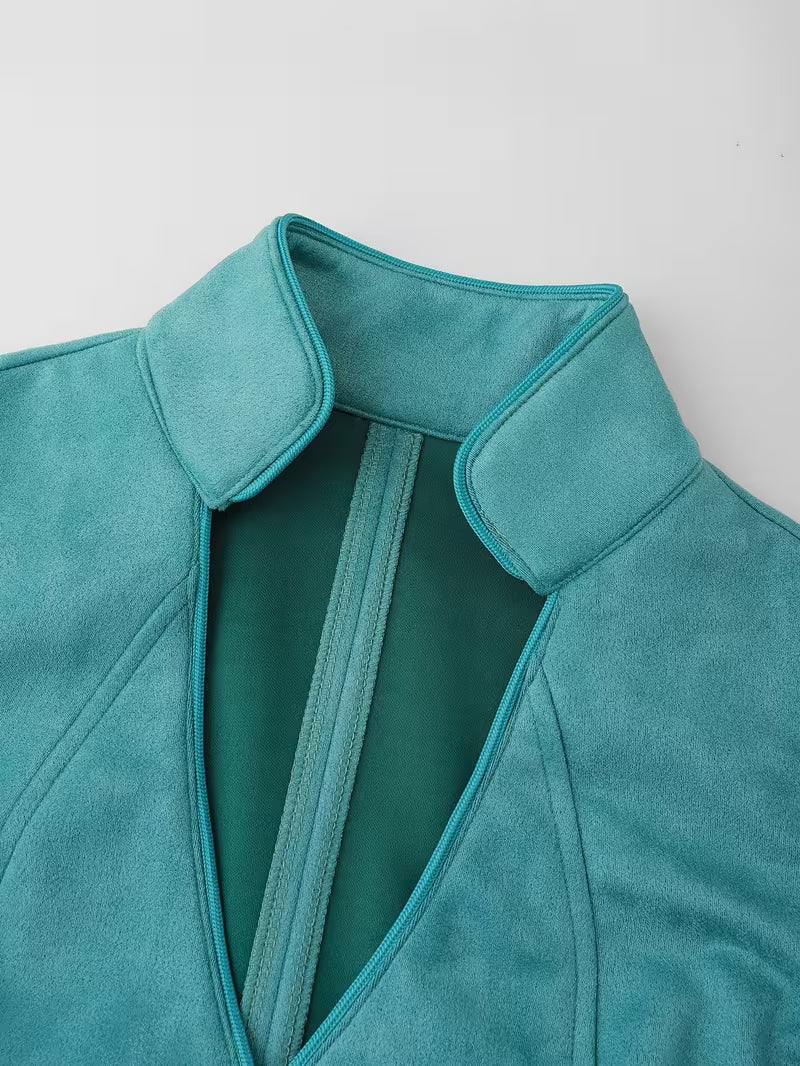 Lrina | Teal Sleeveless Button Front Fitted Vest