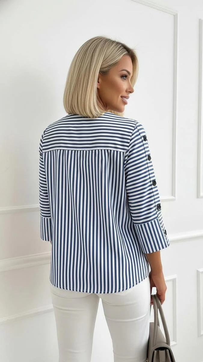 Eleesa | V-Neck Button Detail Sleeve Blouse
