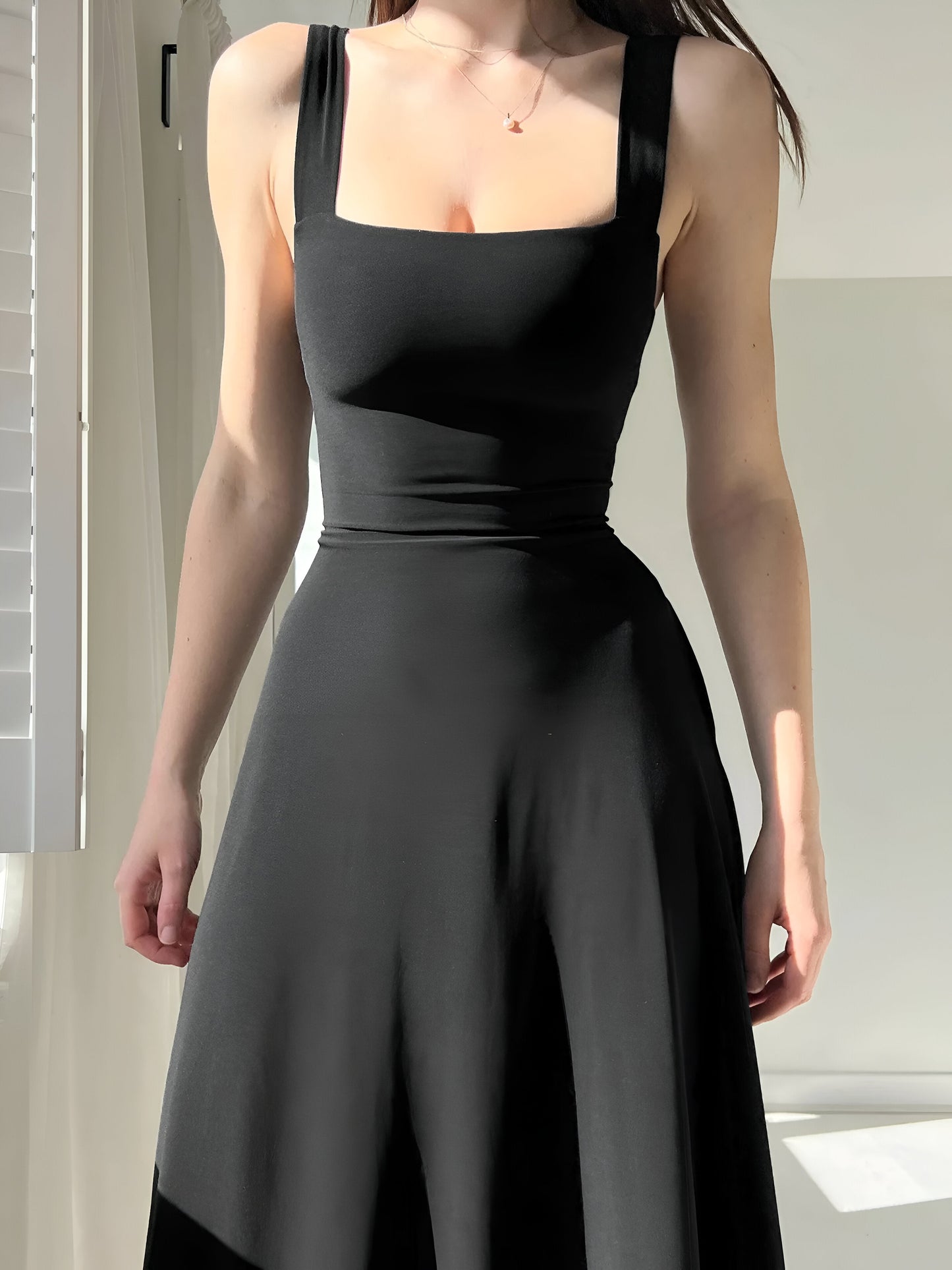 Jasmini | Square Neck Sleeveless A-Line Midi Dress