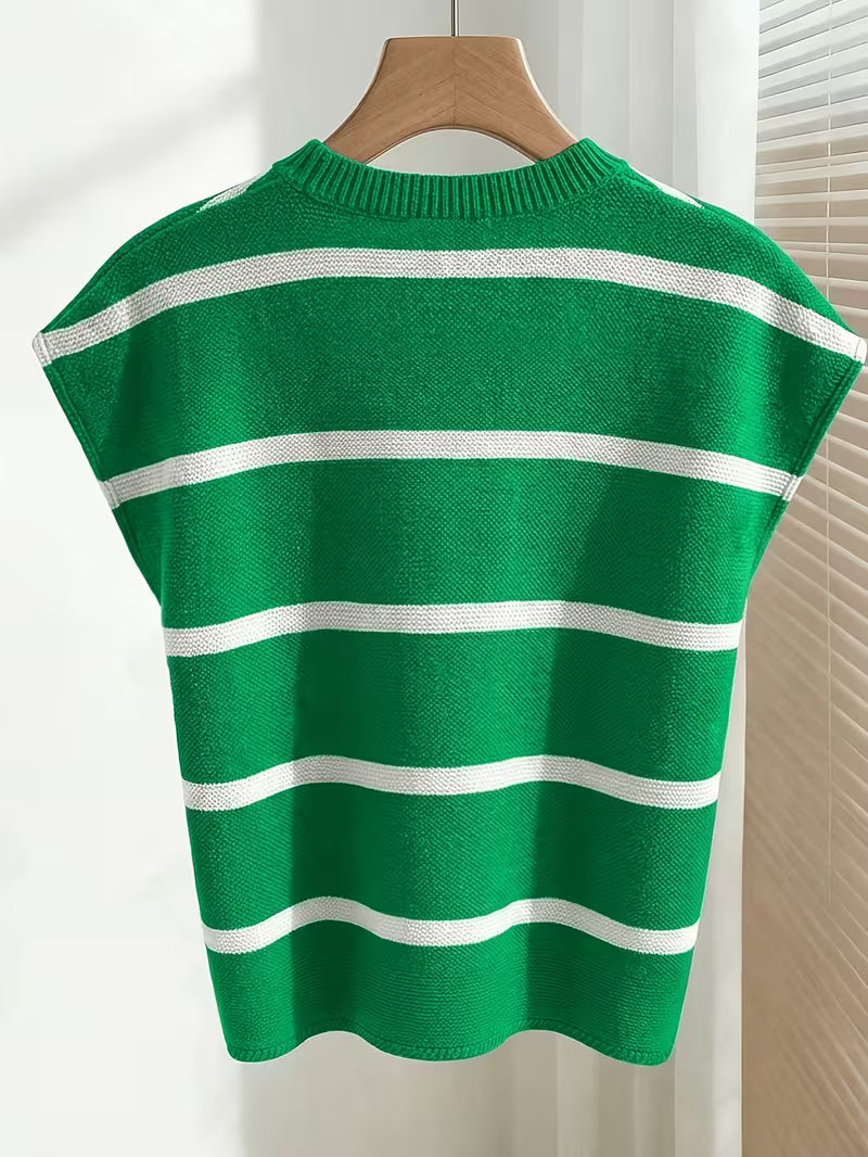 Enila | Striped Knit Sweater with Short Sleeves