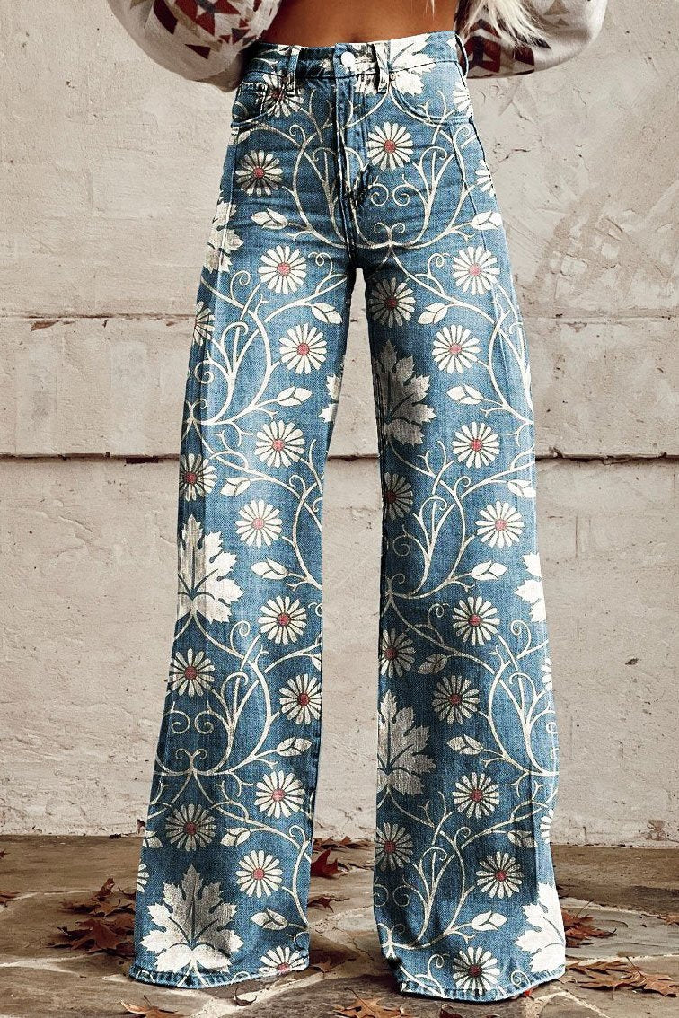 Mailin | Pants Wide Leg Denim Style Prints