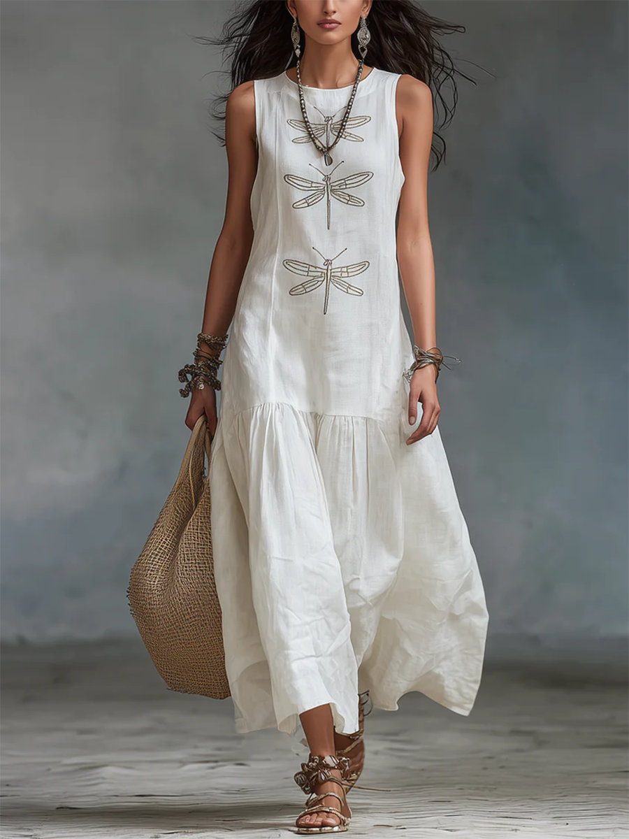 Kevina | Sleeveless Dragonfly Print Maxi Dress
