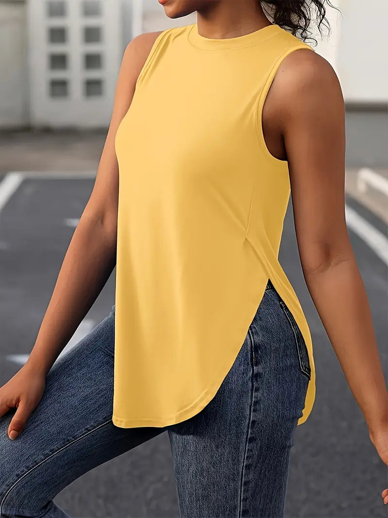 Desirae | Solid Sleeveless Crew Neck Tunic Top