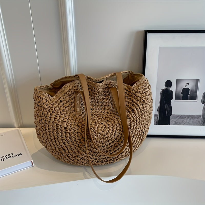 Cléa | Woven Round Straw Shoulder Tote Bag