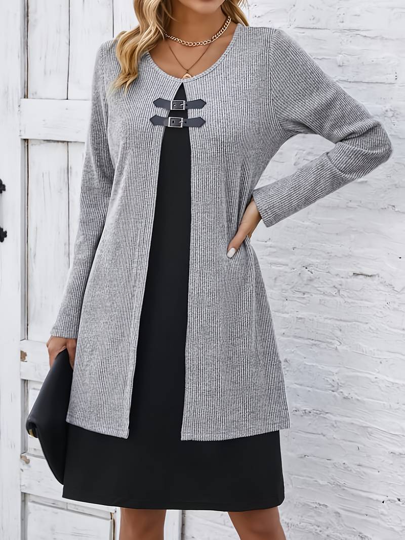 Shirahoshi | Dress Ribbed Long Sleeve Buckle Front